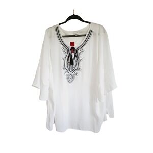 Avenue 26/28 Sheer Tassel Tie 3/4 Bell Sleeve White Blouse NWT *Missing 1 Tassel